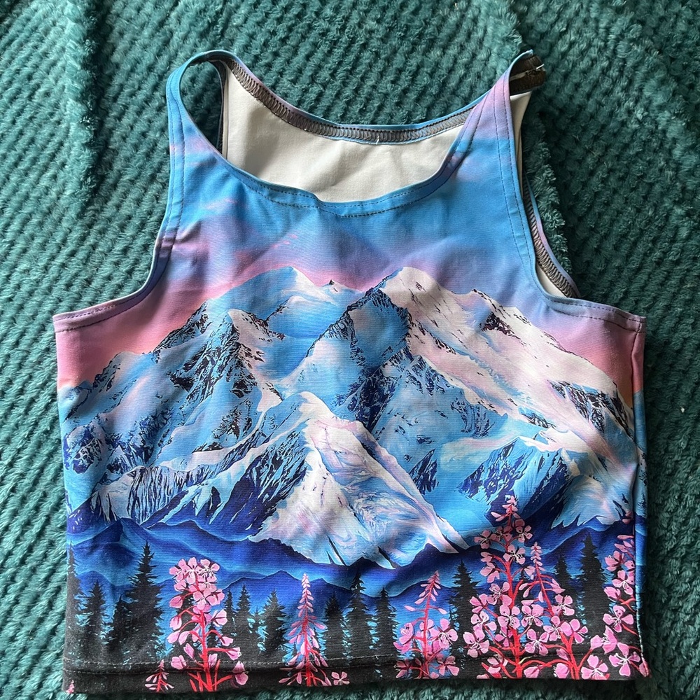 Mountain Print Sleeveless Top - Blue and Pink Rachel Pohl